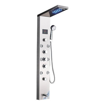 Stainless Steel LED Shower Panel With Massage Jets Waterfall Rainfall