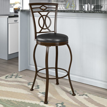 CorLiving Jericho Metal Bar Height Barstool, Dark Brown Bonded Leather Seat