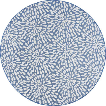 Edith Transitional Floral Indoor Rug, Blue/Cream, 5'3" Round