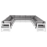 Meridian Furniture - Nizuc Water Resistant Patio U-Shaped Modular Sectional, Gray, 13-Piece: 9 Armless Chair, 4 Corner Chair, White Aluminum Frame - Pick and choose your favorites from the Nizuc collection to create a modular seating group the whole gang will enjoy. The sturdy aluminum frame provides dependable support for friends and family as they relax and unwind, and the resilient grey water resistant fabric stands up to the elements without losing its beautiful demeanor, so you can count on it lasting for the long haul. Latches beneath these seating pieces help you easily attach them to one another for convenient setup.