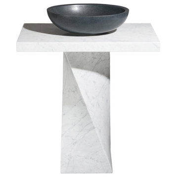 30 Inch Freestanding Bathroom Vanity, Carrara White Marble, Pedestal With Sink