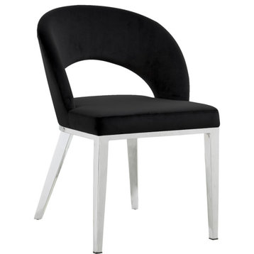 Roberto Velvet Upholstered Dining Chair, Black, Chrome