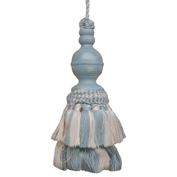 Tassel Blue Finnial Pair Poly Rayon Wood Carved Hand-Painted P