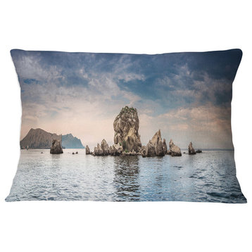 Crimean Peninsula Seashore Panorama Seashore Throw Pillow, 12"x20"
