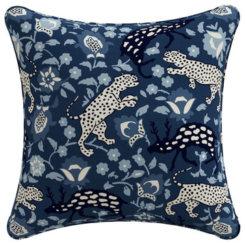 20" Decorative Pillow With Welt, Leopard Blue