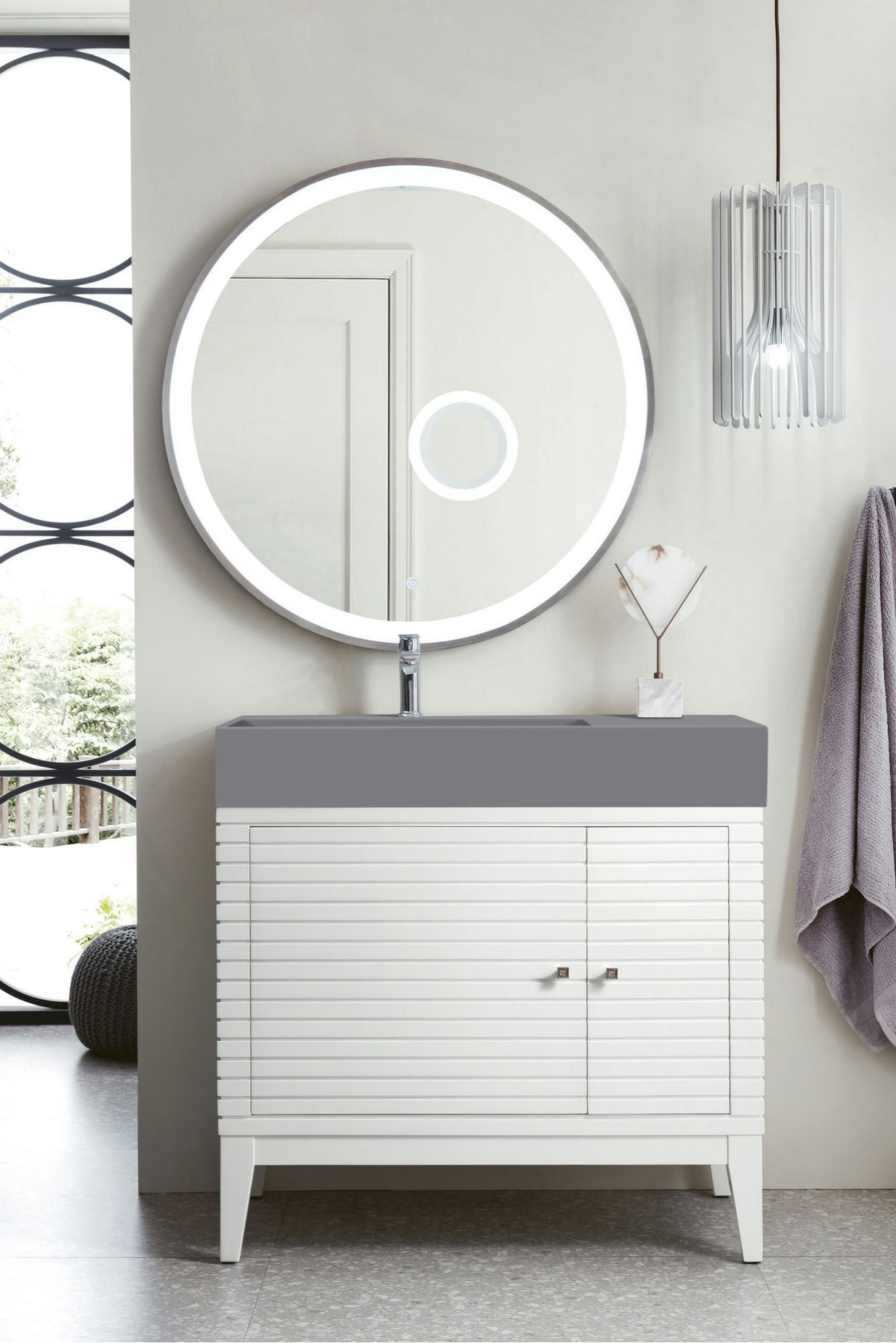 Linear 36" Single Vanity, Glossy White w/ Dusk Grey Glossy Composite ...
