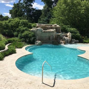 Cedar Rapids, Iowa - Custom Concrete Swimming Pool with Rock Waterfall Feature