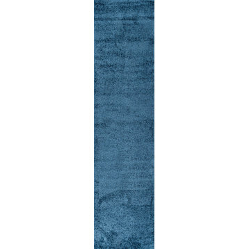 Haze Solid Low-Pile Runner Rug, Navy, 2'x10'