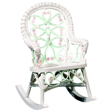 Victorian Child's Rocker, Green and Pink
