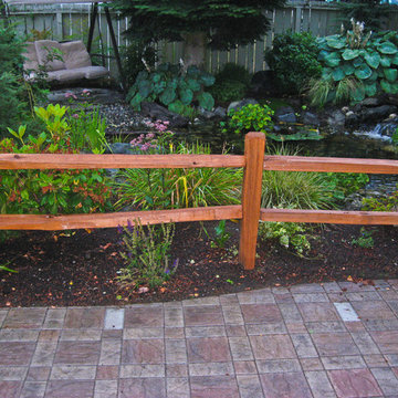 View of waterfall and pond from patio