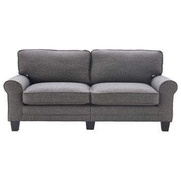 Traditional Sofa, Tapered Wood Legs With Polyester Upholstered Seat, Grey