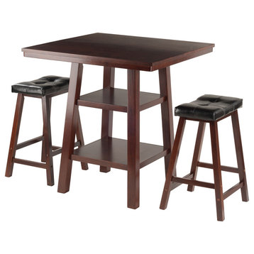 Orlando 3-Piece Set High Table, 2-Shelf With 2 Cushion Seat Stools