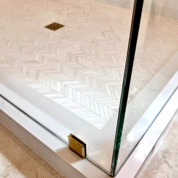 Herringbone Shower Pan & Low Profile Shower Curb Topped Quartz