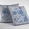 16" Blue White Wildflower Suede Throw Pillow