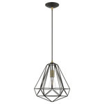 Livex Lighting - Knox 1 Light Textured Black With Polished Chrome Accents Pendant - This mini pendant features a textured black angular frame in the contemporary tradition for a perfect accenting look. Featuring a single bulb and simple suspension, it's great solo over focus points or set in pairs or trios over long countertops and islands. The facet is a wonderful way to show off your modern style with ease.