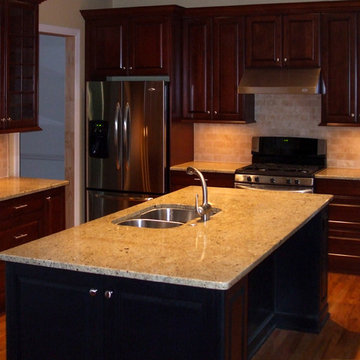 Contemporary Remodeled Kitchen with Deep Cherry Cabinets & Contrasting Island