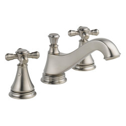 Delta Cassidy Two Handle Wide Spread Lavatory - Low Arc Spout w/ Metal Pop-Up - Bathroom Sink Faucets