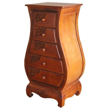 Pemberly Row Contemporary 5-Drawer Wood Bombe Chest in Walnut Stain