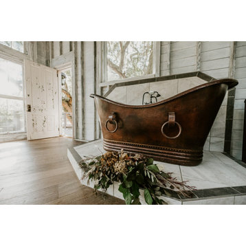 67" Hammered Copper Double Slipper Bathtub With Rings