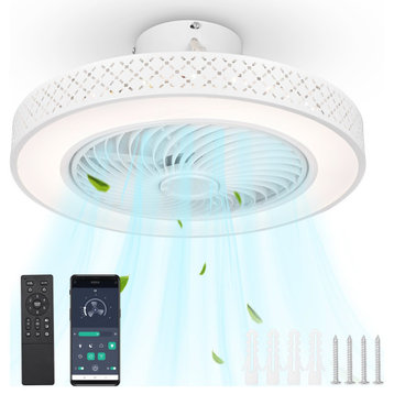 20" Enclosed Ceiling Fan Light Dimmable LED Lamp APP & Remote Control