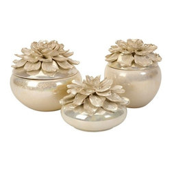 Blair Hand-Sculpted Floral Boxes: Set of 3 - Decorative Boxes