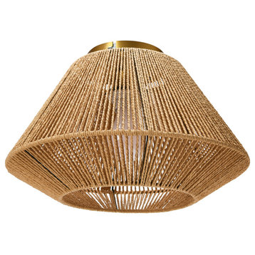 Coastal Ceiling Lamp With Natural Paper Rope Shade and Iron Base