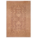 Bareens Designer Rugs - Boho Chic Ziegler Dakota Brown Tan Hand-Knotted Wool Rug - 6'0'' x 9'5'' - Enhance the ambiance of your home with this magnificent Persian-influenced Turkish hand-knotted rug made by skilled artisans capable of creating the most exceptional vegetable dyes and hand-spun wool. This exquisite handmade rug is a one-of-a-kind Peshawar Kafkaz, otherwise identified as Chobi, Chobi Peshawar, Oushak, or Ziegler rug. These handmade rugs are crafted in Pakistan utilizing superior-quality wool imported from Australia, New Zealand, and Korea in two types of weaves: the Persian weave and the Mori weave. This rug is meticulously crafted by hand using the finest natural vegetable dyes extracted from local plants. The artisans use a blend of hand-spun local and fine merino wool, resulting in a rug with a compelling texture, higher lanolin content, and longer staple. The artisans occasionally incorporate natural or artificial silk into the pile to enhance specific motifs. The finished product is an awe-inspiring execution of flawless design and an understated palette that exudes elegance.