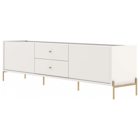 Manhattan Comfort Jasper TV Stand, Steel Gold Legs, Off White, 86"