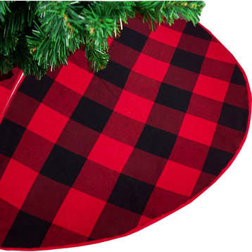Red Buffalo Check Plaid Cotton Christmas Tree Skirt 53" Round