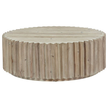 Webster 33" Round Reclaimed Pine Block Coffee Table With Fluted Edge