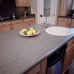Corian&reg; Natural Gray center kitchen island. - Kitchen Countertops
