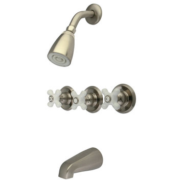 Kingston Brass Three-Handle Tub and Shower Faucet, Brushed Nickel