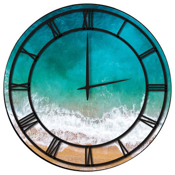 Wall Clock, Beach Waves, 24"x24", Black, Full Coverage Art