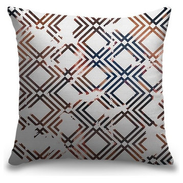 "Geometric Copper And Navy" Outdoor Pillow 20"x20"
