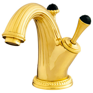 Artica Gold single hole bathroom sink faucet with Black Swarovski. Luxury taps