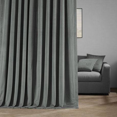 Signature Silver Gray Velvet Blackout Curtain Single Panel, 100"x84"