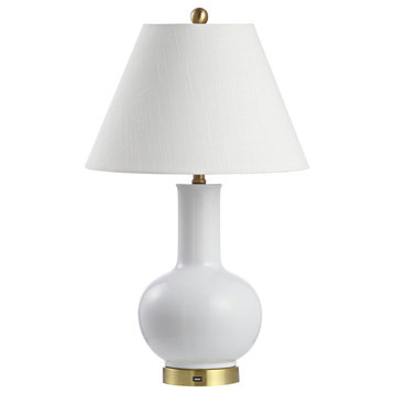 Han 27" Ceramic Contemporary USB Charging LED Table Lamp, White