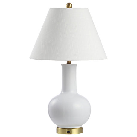 Han 27" Ceramic Contemporary USB Charging LED Table Lamp, White