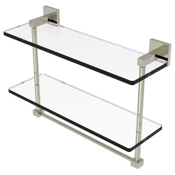 Montero 16" Two Tiered Glass Shelf with Integrated Towel Bar, Polished Nickel