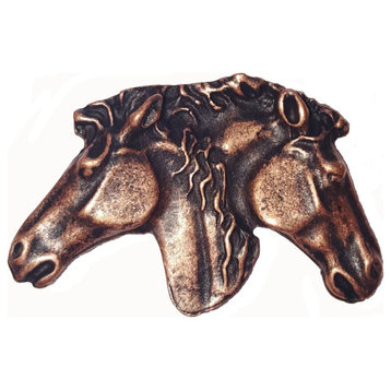 Dual Horse Heads Cabinet Knob, Antique Copper