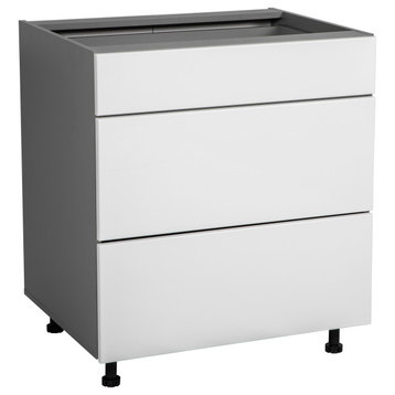 30 Base Cabinet-Double Door-Three Drawer-with White Gloss door
