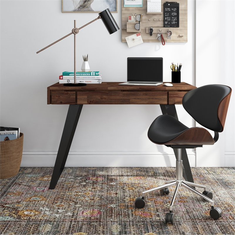 Simpli Home Lowry 44" Solid Wood Writing Desk in Distressed Charcoal ...