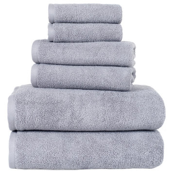 100% Cotton Zero Twist 6 Piece Towel Set by Lavish Home, Silver