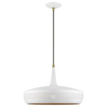 Livex Lighting - Banbury 1 Light White With Antique Brass Accents Pendant - The Banbury one light pendant features a modern, minimal look. It is shown in a chic white finish shade with a gold finish inside and antique brass finish accents.