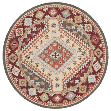 Safavieh Aspen 7' Round Hand Tufted Wool Rug in Red and Ivory