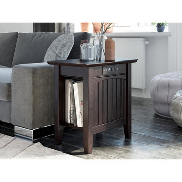Nantucket Chair Side Table With Charging Station, Espresso