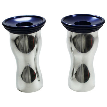 Candle Holder Solid Aluminum Pair Navy
