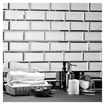 Reflections Peel & Stick 3x6 Beveled Glass Mirror Subway Tile in Glossy Silver,