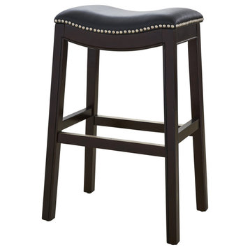 New Ridge Home Goods Julian Barstool With Black Faux Leather Seat