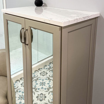 Gray Bathroom with Custom Artic White SteamSpa Shower